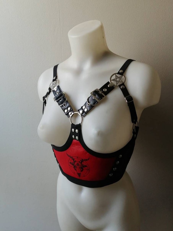 Red printed Baphomet harness Image # 175941