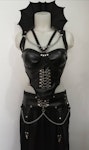 Vampiria  harness outfit gothic bat witchy  clothing faux leather corset top black chiffon skirt stage outfit Thumbnail # 175588