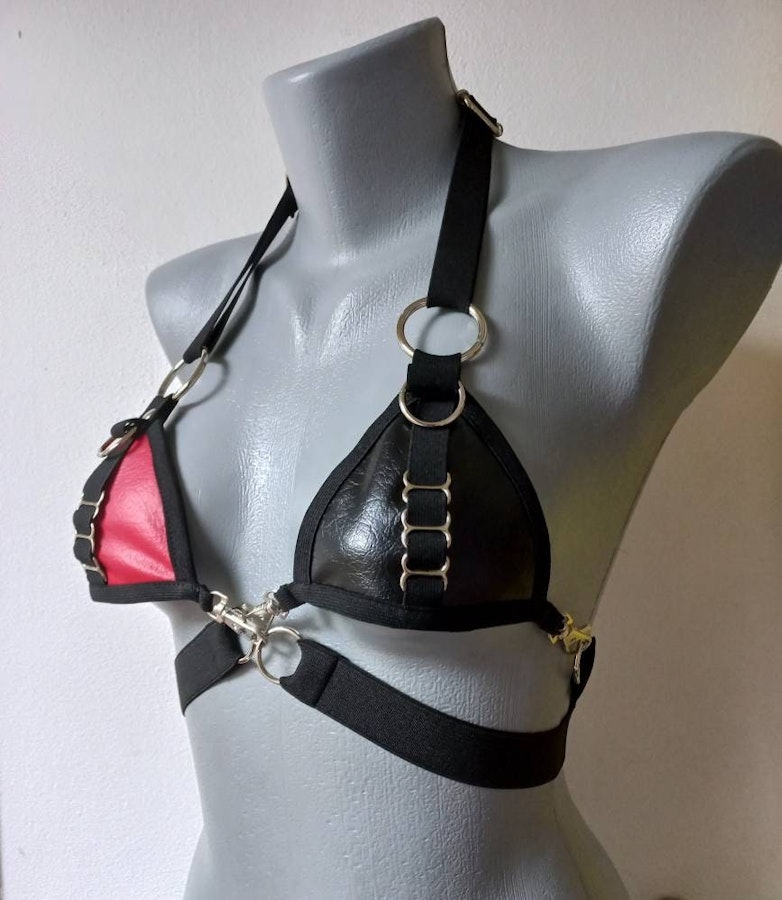 faux leather bra