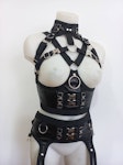 Faux leather gothic lingerie harness multicolor leather underbust corset and garter belt Thumbnail # 176280