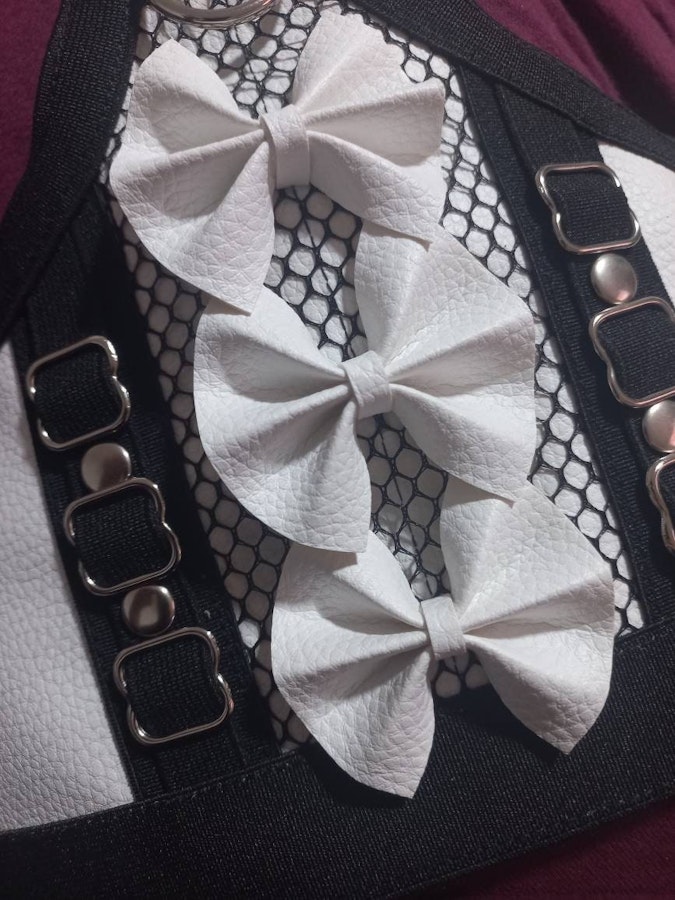 kawaii harness-two piece set lolita pastel goth  faux leather lingerie elastic harness set Image # 176273