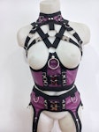 Faux leather gothic lingerie harness multicolor leather underbust corset and garter belt Thumbnail # 176278