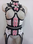 kawaii harness-two piece set lolita pastel goth  faux leather lingerie elastic harness set Thumbnail # 176270