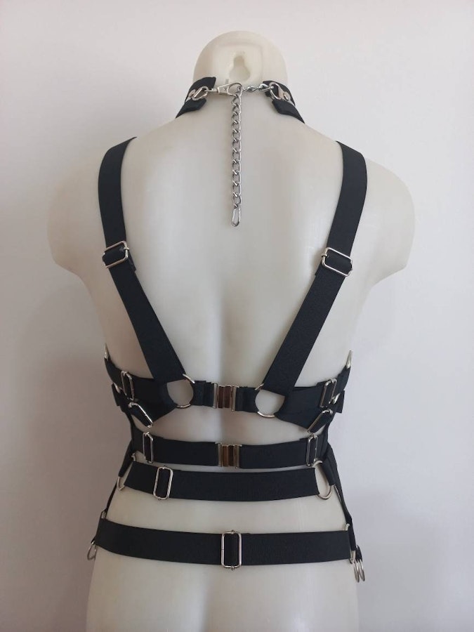 kawaii harness-two piece set lolita pastel goth  faux leather lingerie elastic harness set Image # 176274