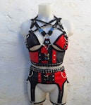 Stella harness-two piece set faux leather bralette and garter belt two color leather bra elastic harness Thumbnail # 176023