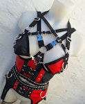 Stella harness-two piece set faux leather bralette and garter belt two color leather bra elastic harness Thumbnail # 176026