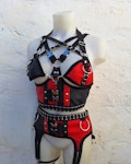 Stella harness-two piece set faux leather bralette and garter belt two color leather bra elastic harness Thumbnail # 176025