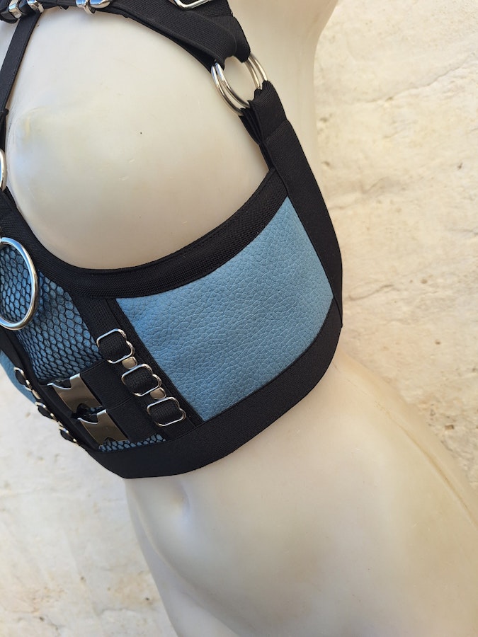 Blue faux leather under bust harness Image # 175651