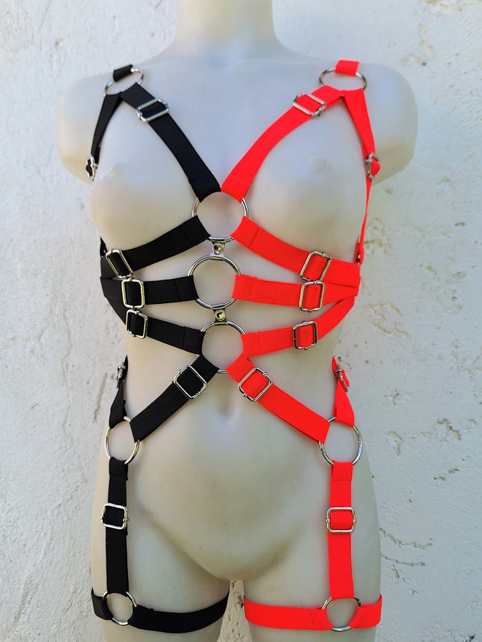 elastic harness ( neon colors) rave cyber goth set clubbing outfit elecric colors full body set pastel goth lingerie Image # 176458