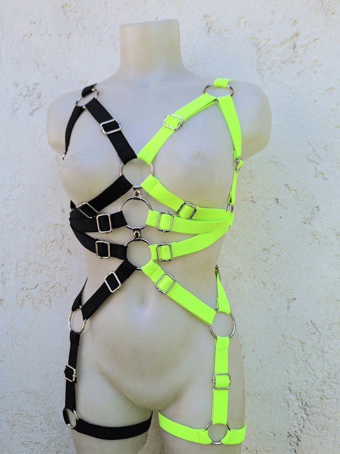 elastic harness ( neon colors) rave cyber goth set clubbing outfit elecric colors full body set pastel goth lingerie Image # 176454