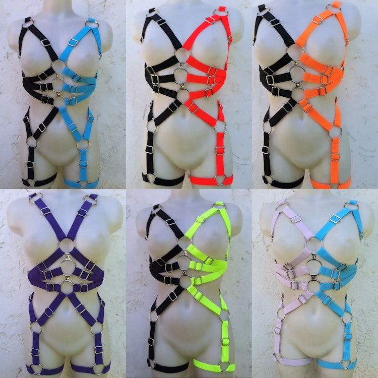 elastic harness ( neon colors) rave cyber goth set clubbing outfit elecric colors full body set pastel goth lingerie photo