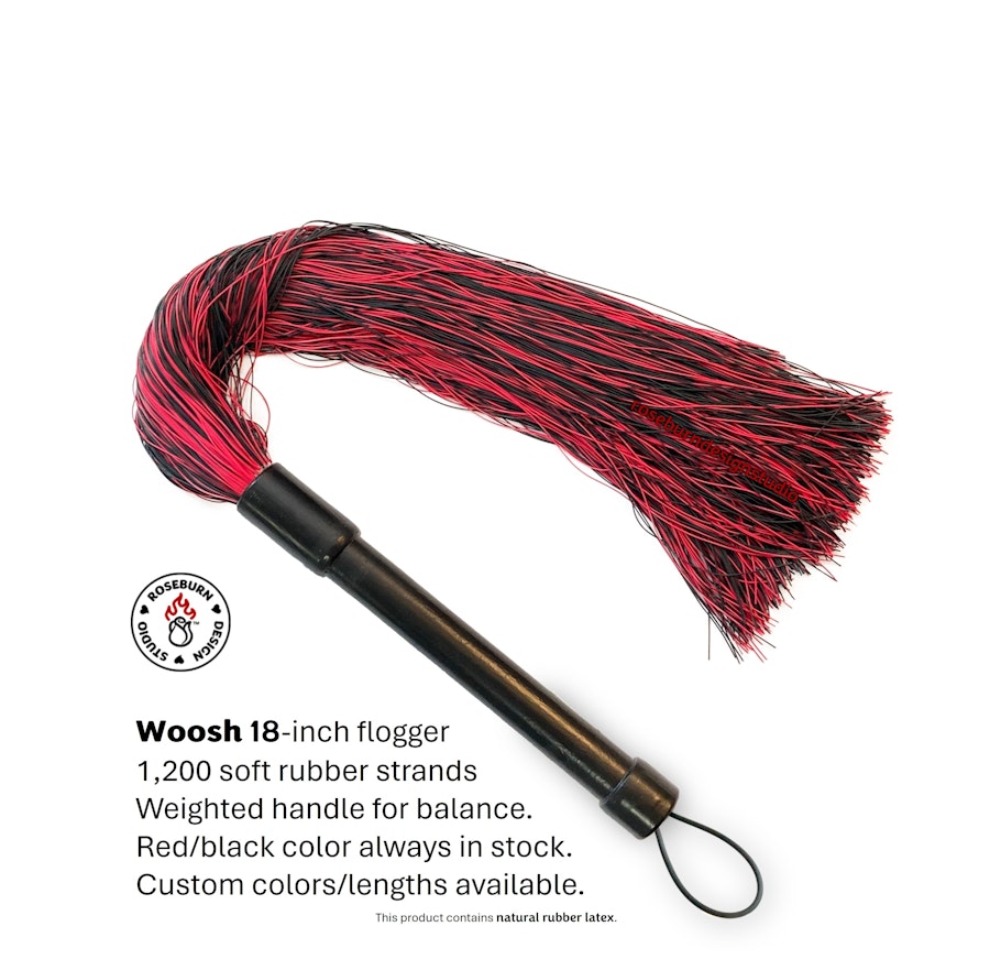 Woosh 1,200-strand soft latex rubber flogger