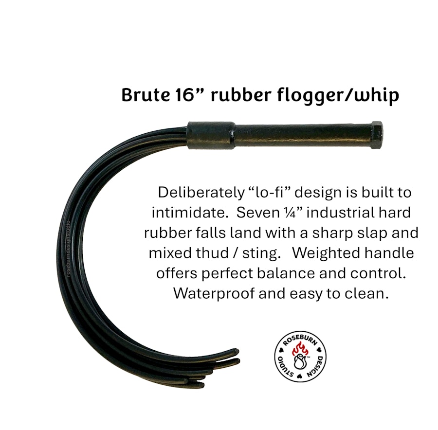 Brute seven 16" hard rubber falls flogger/whip