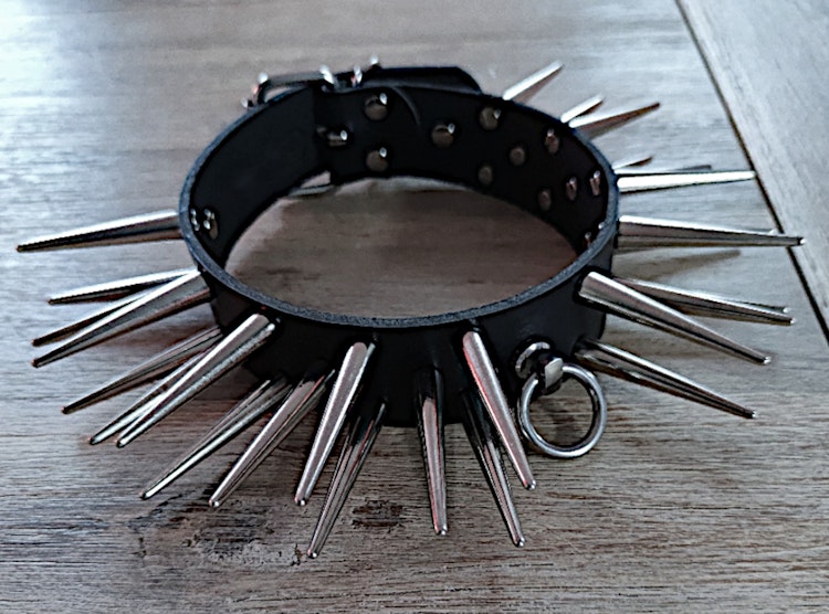 BDSM Long Spikes Collar with O-Ring photo