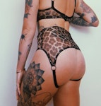 Leopard mesh crotchless SABBATH high waist knickers. Sheer open rear panties. Handmade to order sexy see thru lingerie. Thumbnail # 180099