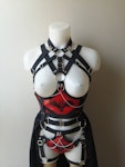 Bat inspired outfit red full body vampire style gothic harness witchy outfit printed bat skeleton Thumbnail # 176869