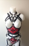 Bat inspired outfit red full body vampire style gothic harness witchy outfit printed bat skeleton Thumbnail # 176871