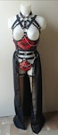 Bat inspired outfit red full body vampire style gothic harness witchy outfit printed bat skeleton Thumbnail # 176870