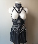 Underbust harness + pentagram mini skirt faux leather body belt corset pentagram pendant garter belt Thumbnail # 176915