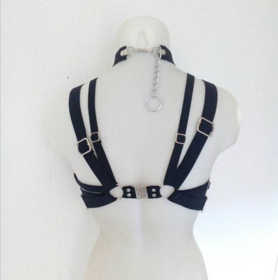 Underbust harness + pentagram mini skirt faux leather body belt corset pentagram pendant garter belt Image # 176919