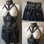 Underbust harness + pentagram mini skirt faux leather body belt corset pentagram pendant garter belt Thumbnail # 176917