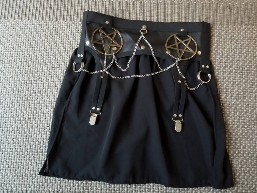 Underbust harness + pentagram mini skirt faux leather body belt corset pentagram pendant garter belt Image # 176918