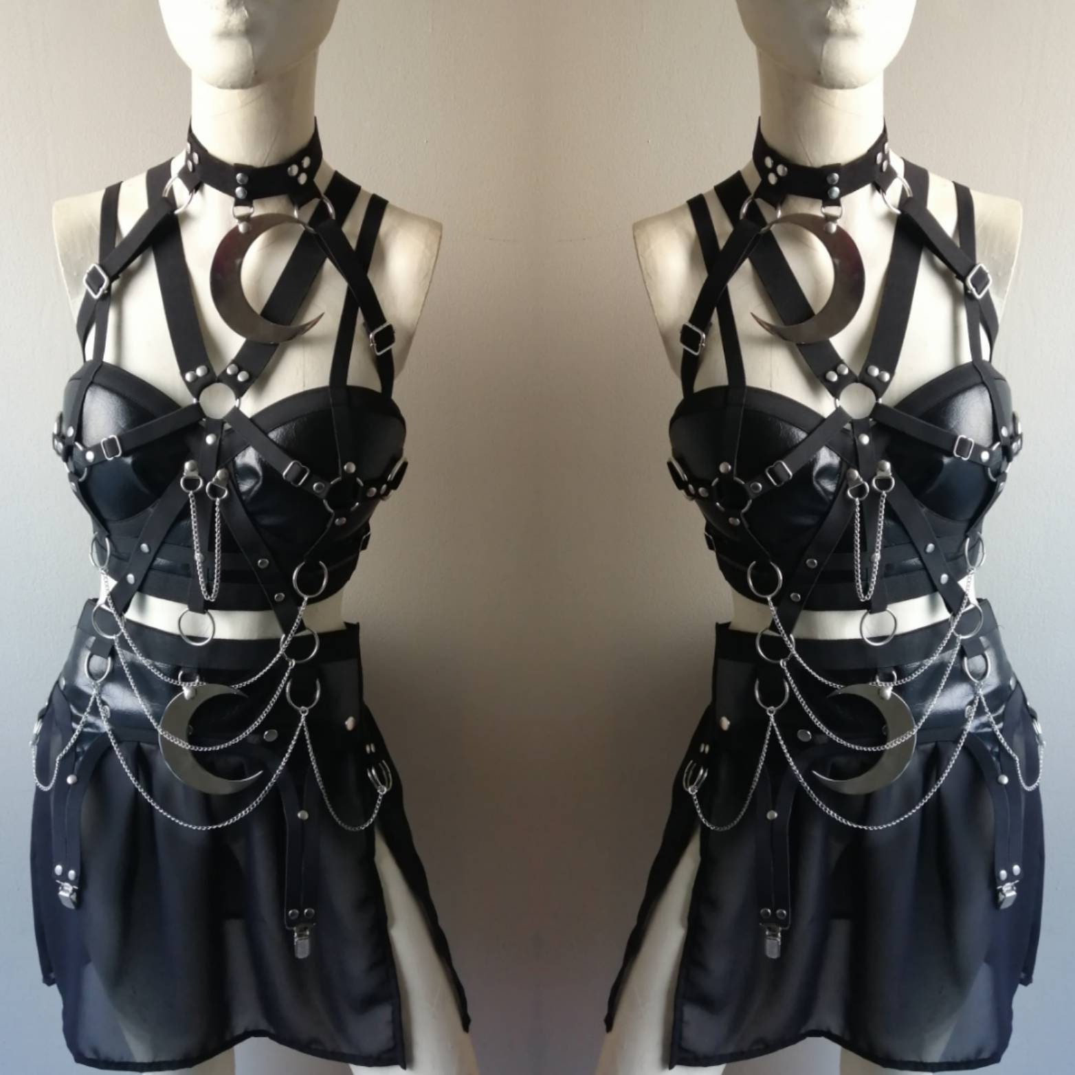 Gothic Outfit (moon) crescent moon large pedantno corset top and garter belt mini skirt gothic wiccan fashion boho festival wear photo