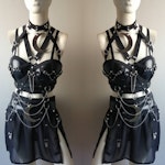 Gothic Outfit (moon) crescent moon large pedantno corset top and garter belt mini skirt gothic wiccan fashion boho festival wear Thumbnail # 176897