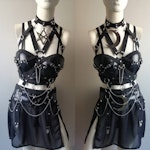 Gothic Outfit (moon) crescent moon large pedantno corset top and garter belt mini skirt gothic wiccan fashion boho festival wear Thumbnail # 176898