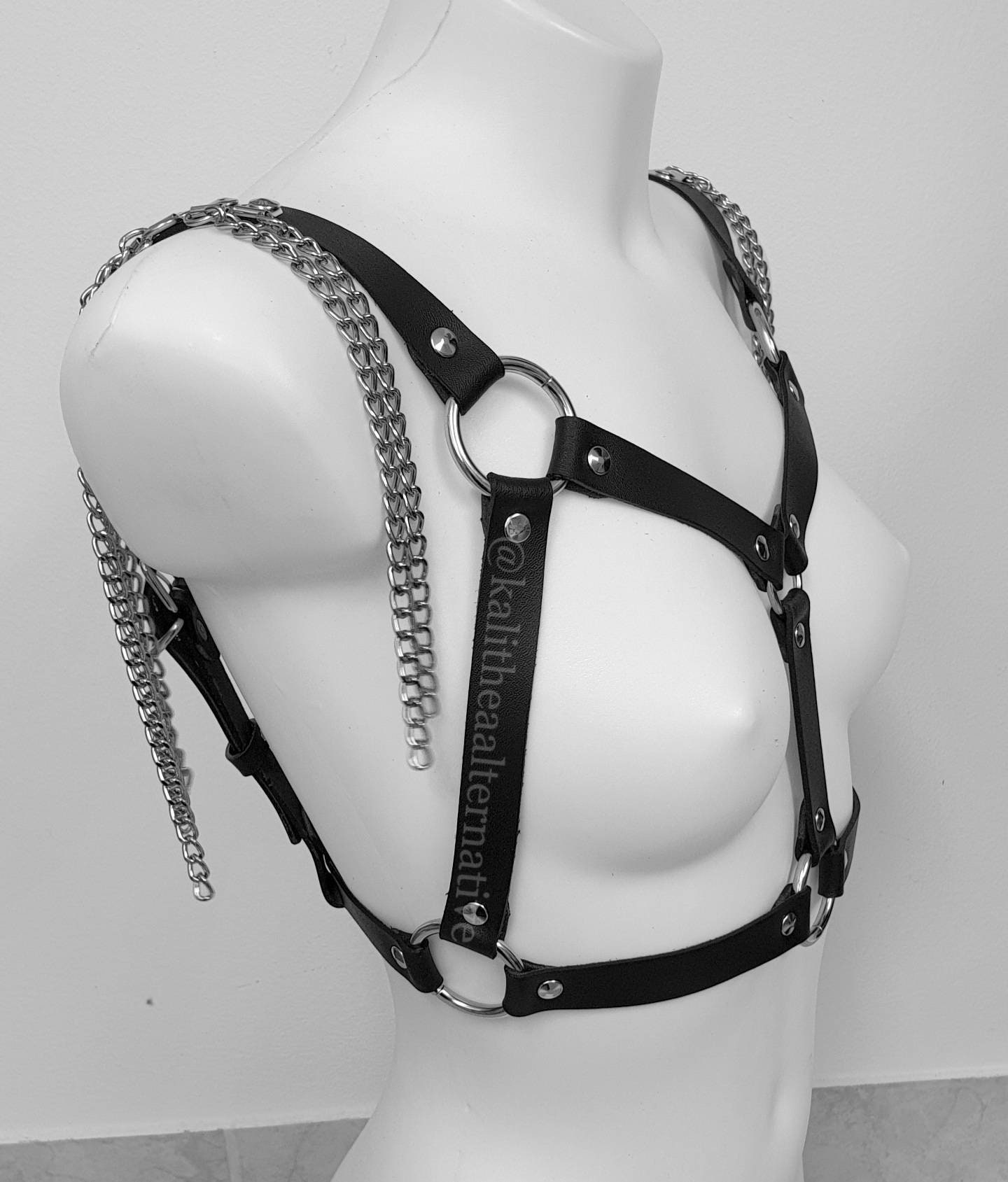 Caged Bra Party Leather Harness - Gothic Black Metal Harness photo