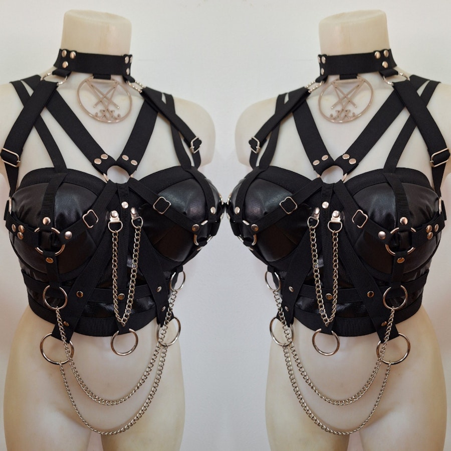 faux leather harness with symbol