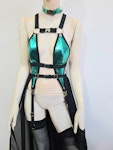 Rave outfit metalic colors multicolor bra and skirt belt set festival stage wear faux leather witchy outfit Thumbnail # 177031