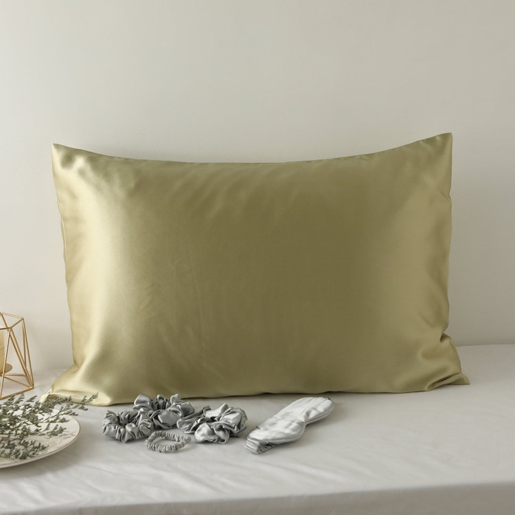 Wasabi Green Luxury Pure Mulberry Silk Pillowcase | Queen | 32 Momme | Drape Collection photo