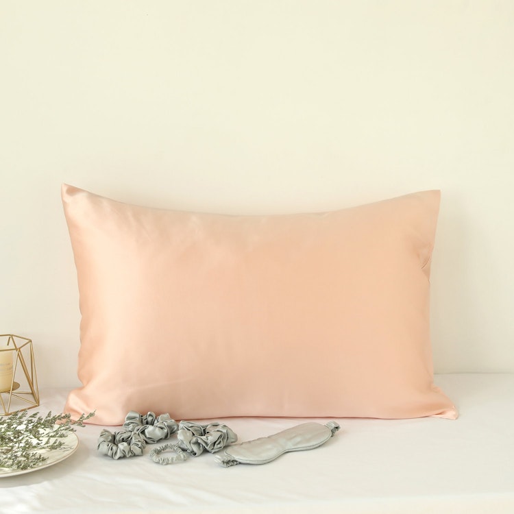 Salmon Pink Luxury Pure Mulberry Silk Pillowcase | Queen | 32 Momme | Drape Collection photo