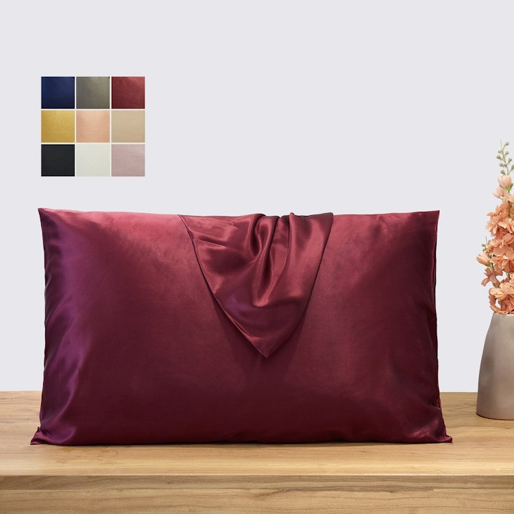 Burgundy Pure Mulberry Silk Pillowcase | Standard, Queen & King | 22 Momme | Float Collection photo