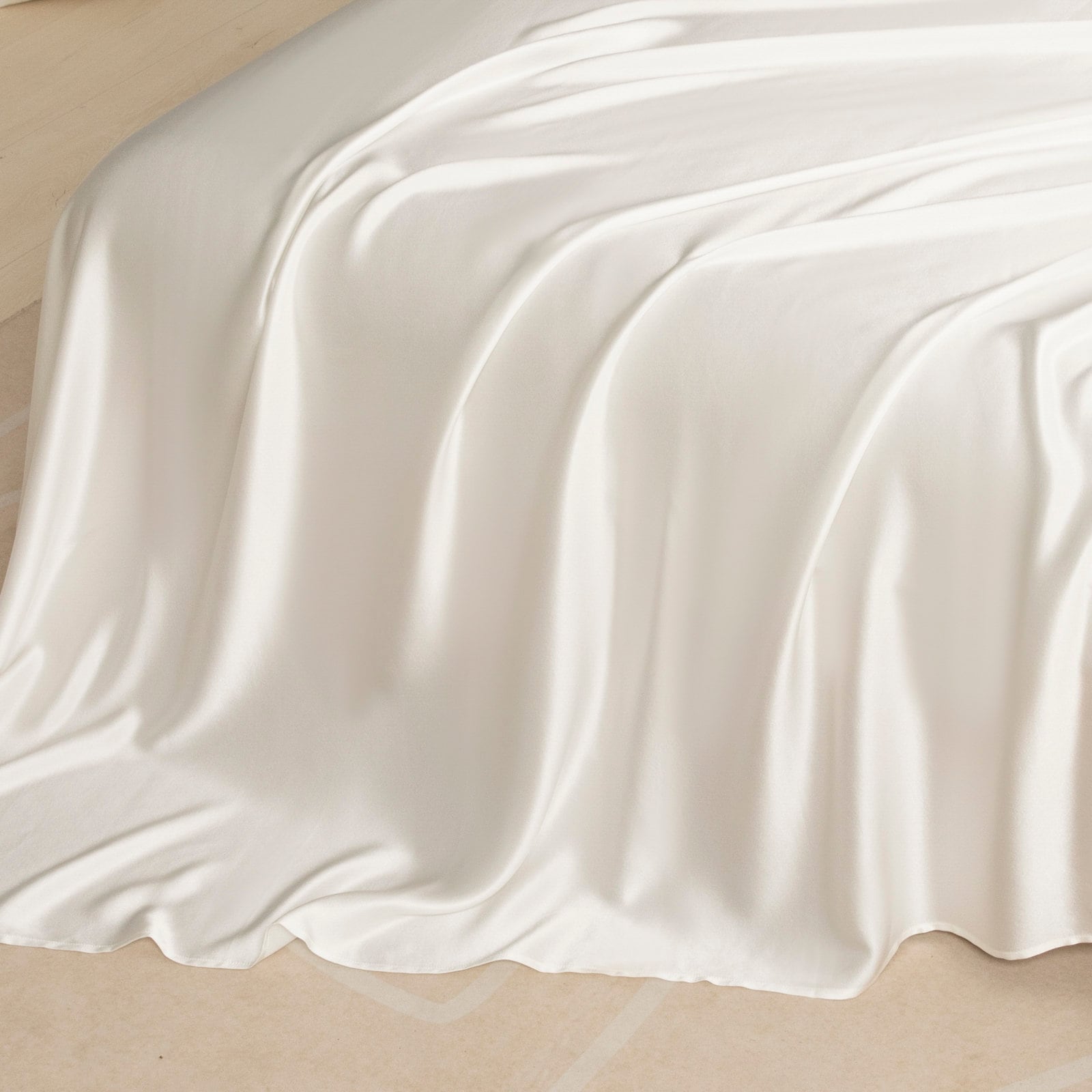 Ivory Pure Mulberry Silk Seamless Flat Sheet, Fitted Sheet, Duvet | Full, Queen, King, California King & Sets | 22 Momme | Float Collection photo