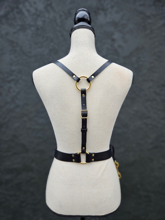 Vegan Textured Leather Belt Harness (Faux Leather) with Chain