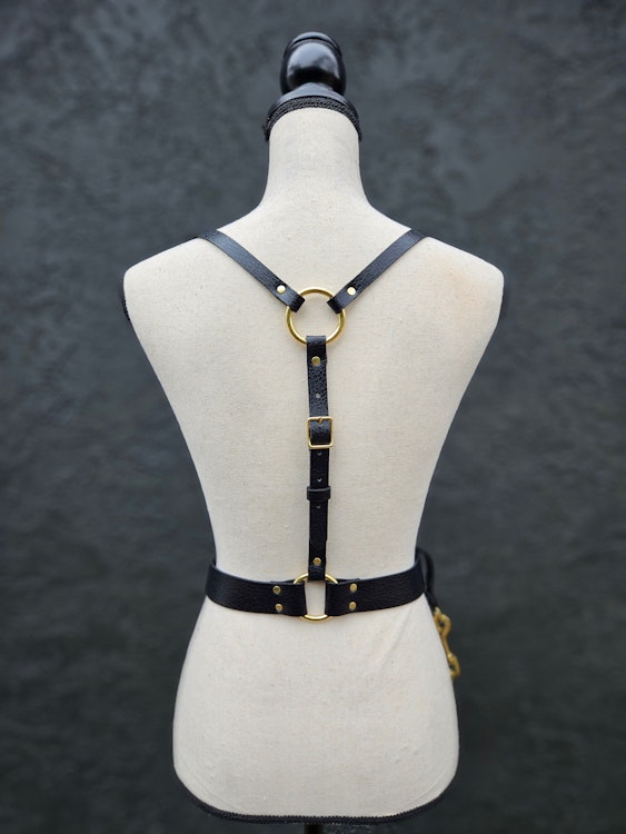 Vegan Textured Leather Belt Harness (Faux Leather) with Chain photo