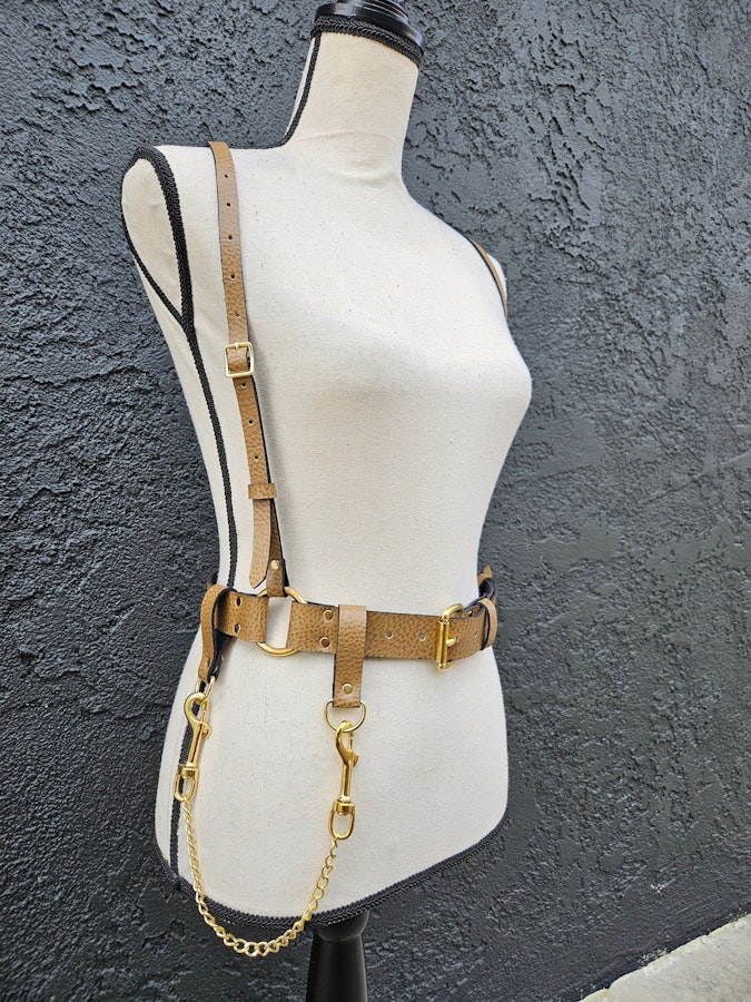 Vegan Textured Leather Belt Harness (Faux Leather) with Chain Image # 201840