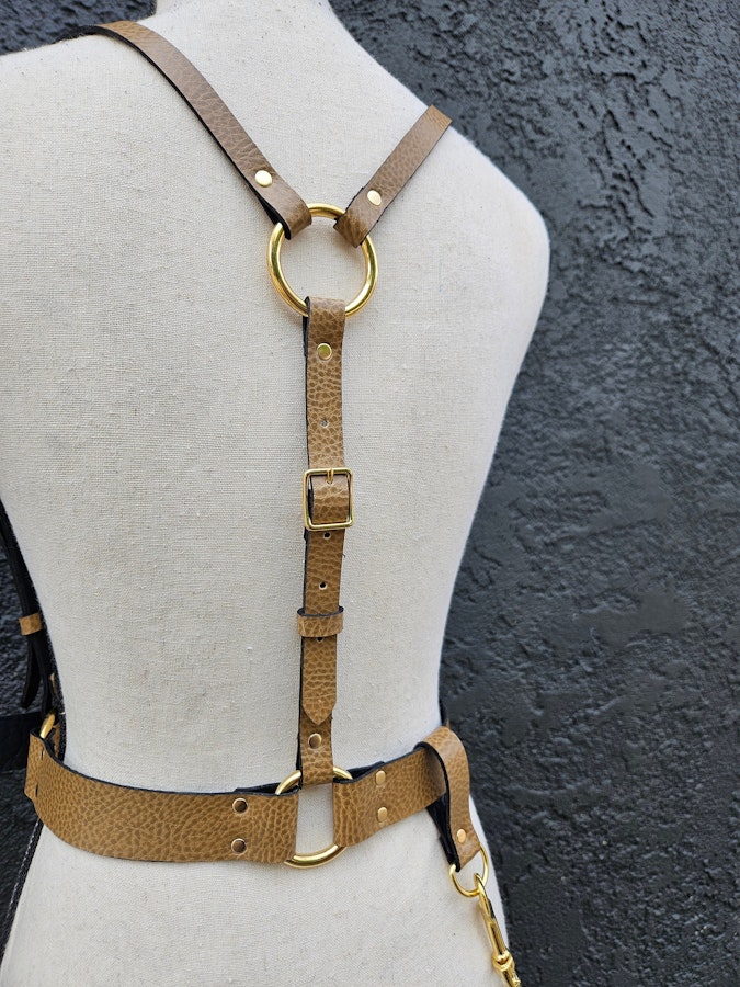 Vegan Textured Leather Belt Harness (Faux Leather) with Chain Image # 201841