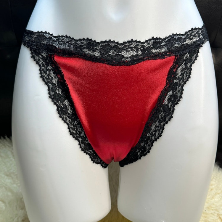 The Venus Panty ~ Sexy Vintage Style Glossy Satin & Lace Thong Made To Order photo