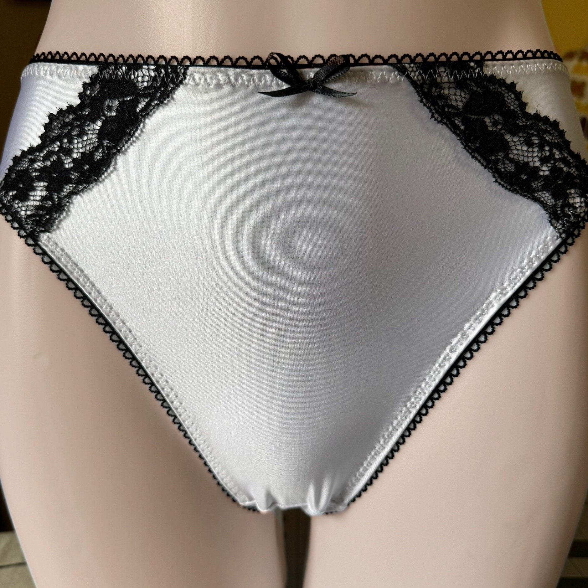 The Estella Satin Panty ~ Lace Trimmed Vintage Style Hi-Cut Leg Bikini Panties photo
