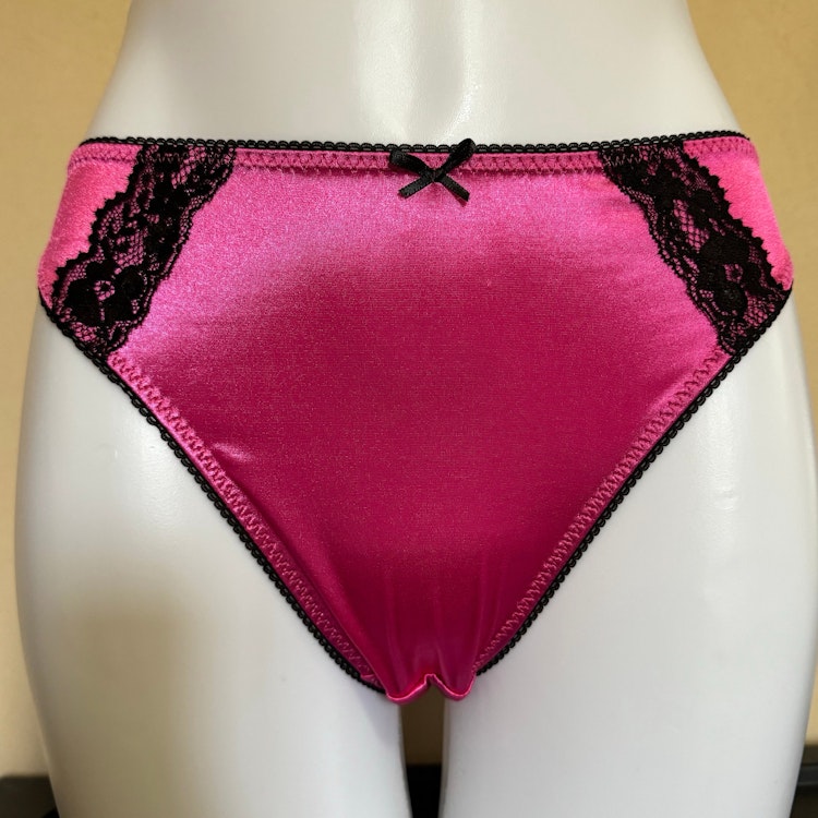 The Estella Satin Panty ~ Lace Trimmed Vintage Style Hi-Cut Leg Bikini Panties photo