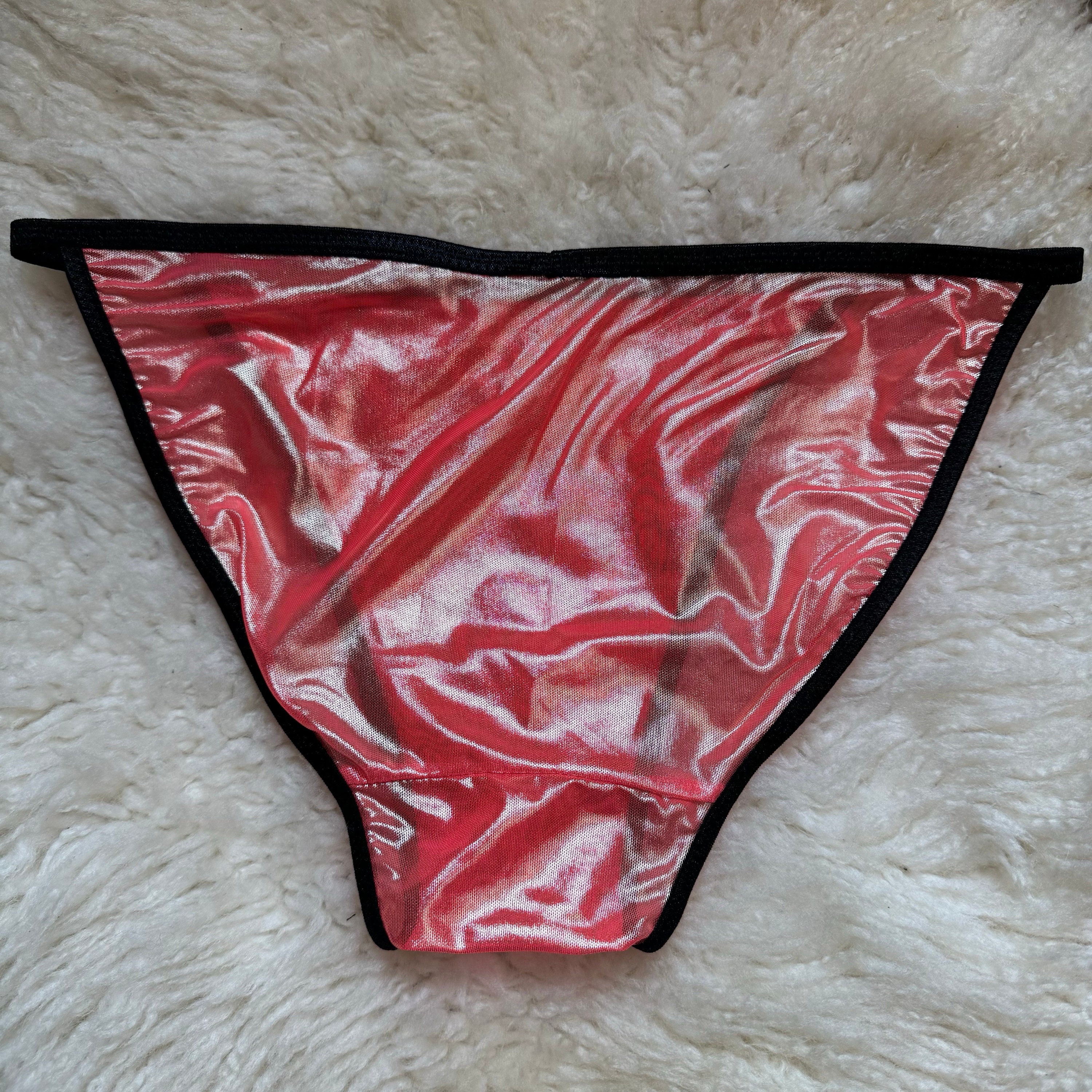 The Atlas Panty ~ Wider Front Men’s Cut Glossy Spandex or Satin Low Rise String Bikini Underwear photo
