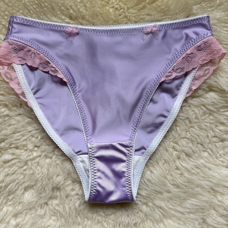 The Angel Panty ~ Lace Trimmed Vintage Style Satin Hi-Cut Leg Bikini Flutter Panties photo