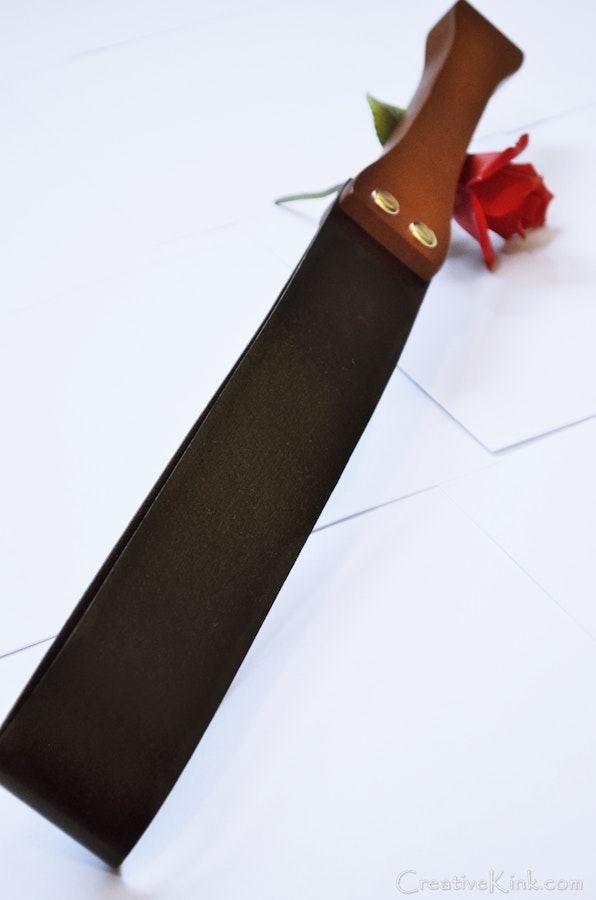 Black Leather Belt, Hardwood Handle -- Beating Strap for Naughty Bottoms -- BDSM Adult Spanking Toy Image # 203970