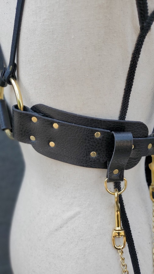 Vegan Textured Leather High Waist Harness (Faux Leather) with Chain Image # 201957