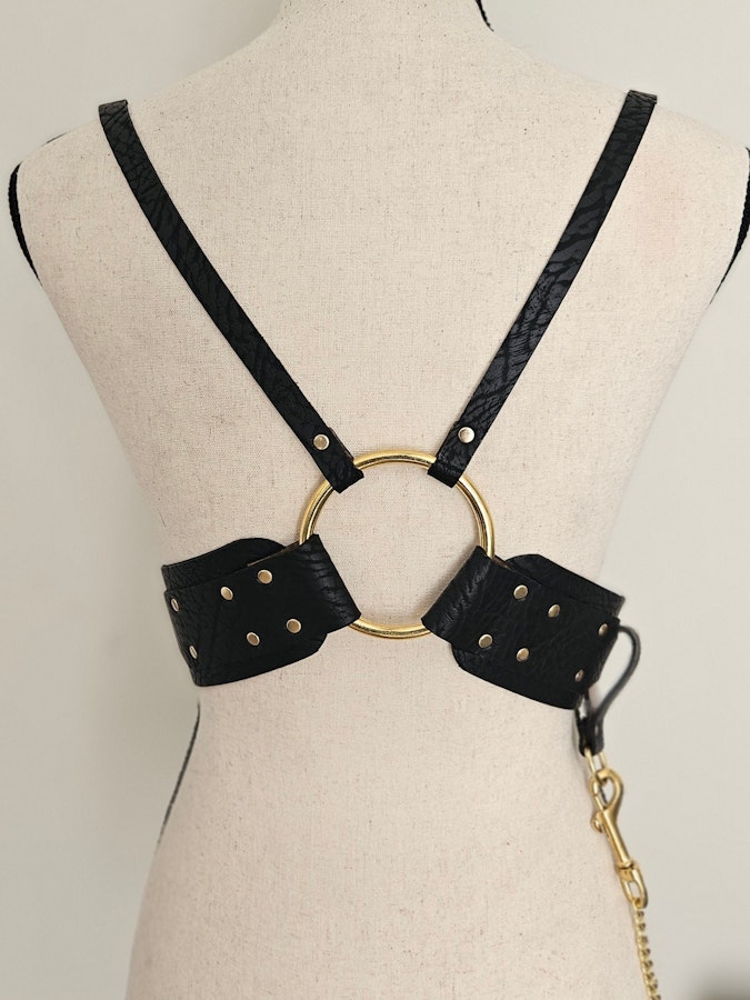 Vegan Textured Leather High Waist Harness (Faux Leather) with Chain