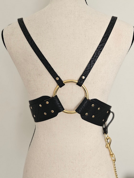 Vegan Textured Leather High Waist Harness (Faux Leather) with Chain photo