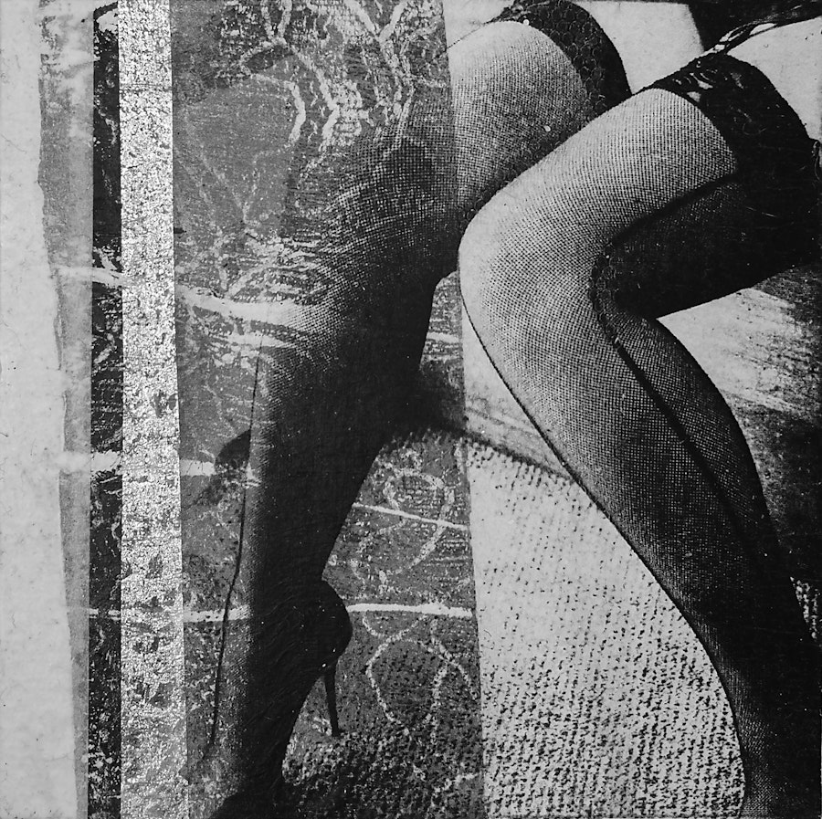 Thigh High Fishnets - ORIGINAL Paper Collage - Sexy Erotic art by Roseanne Jones